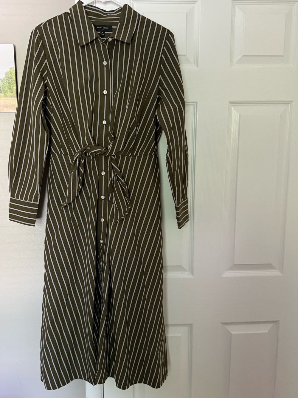 Banana republic. M. Olive green stripe dress.